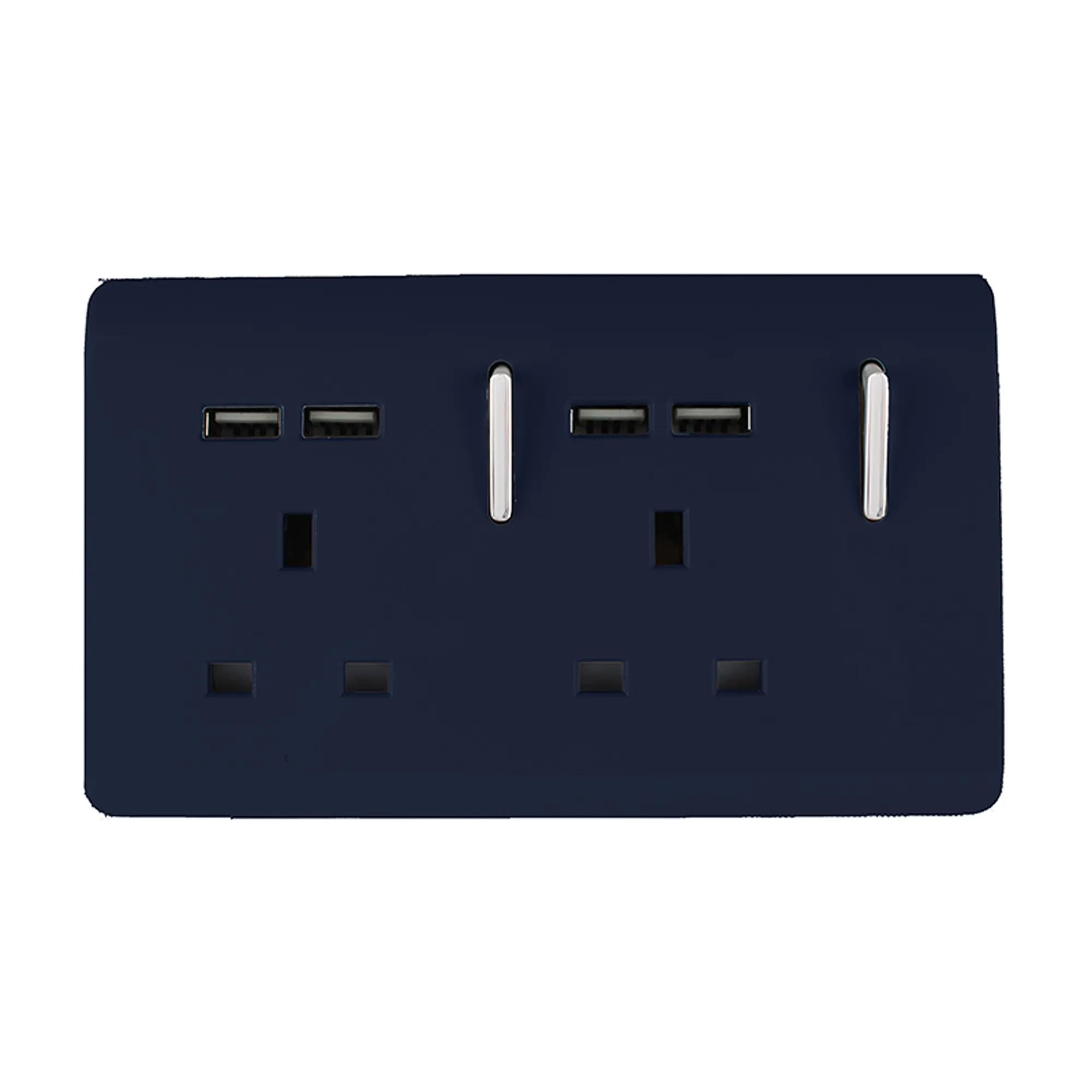 2 Gang 13Amp Switched Double Socket With 4X 2.1Mah USB Navy Blue